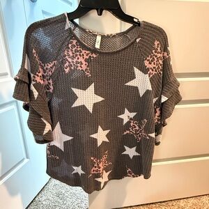 Gray Star Patterned Women's Top